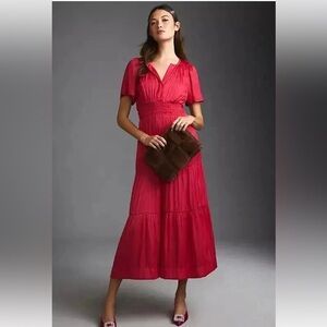 Anthropologie The Somerset Maxi in Pink Lumensilk Edition Dress Women’s Size S